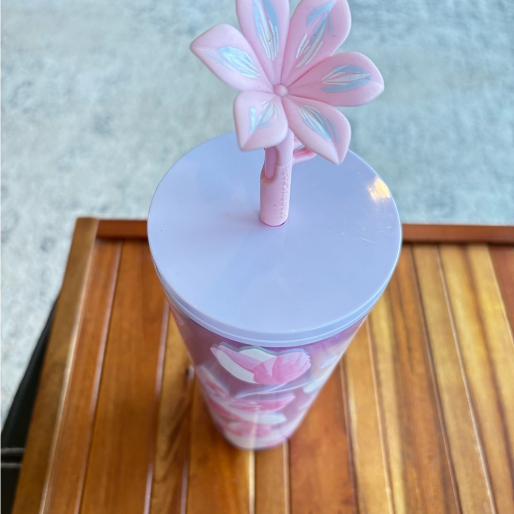 Starbucks Cherry Blossom Cold Cup 24 Oz Tumbler with Silicone Flower Topper - Picture 2 of 5